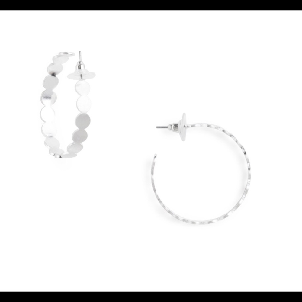 Jill Michaels Silver Coin Hoop Earrings NWT